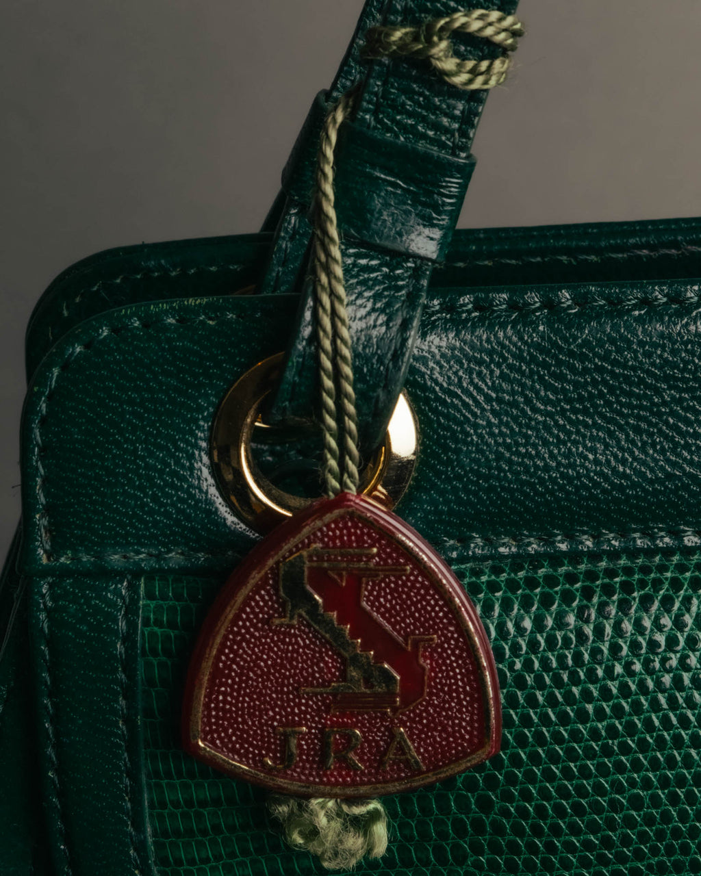 -SPECIAL- "Yves Saint Laurent" 80's-90's Glossy green exotic leather shoulder handbag