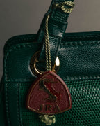 -SPECIAL- "Yves Saint Laurent" 80's-90's Glossy green exotic leather shoulder handbag
