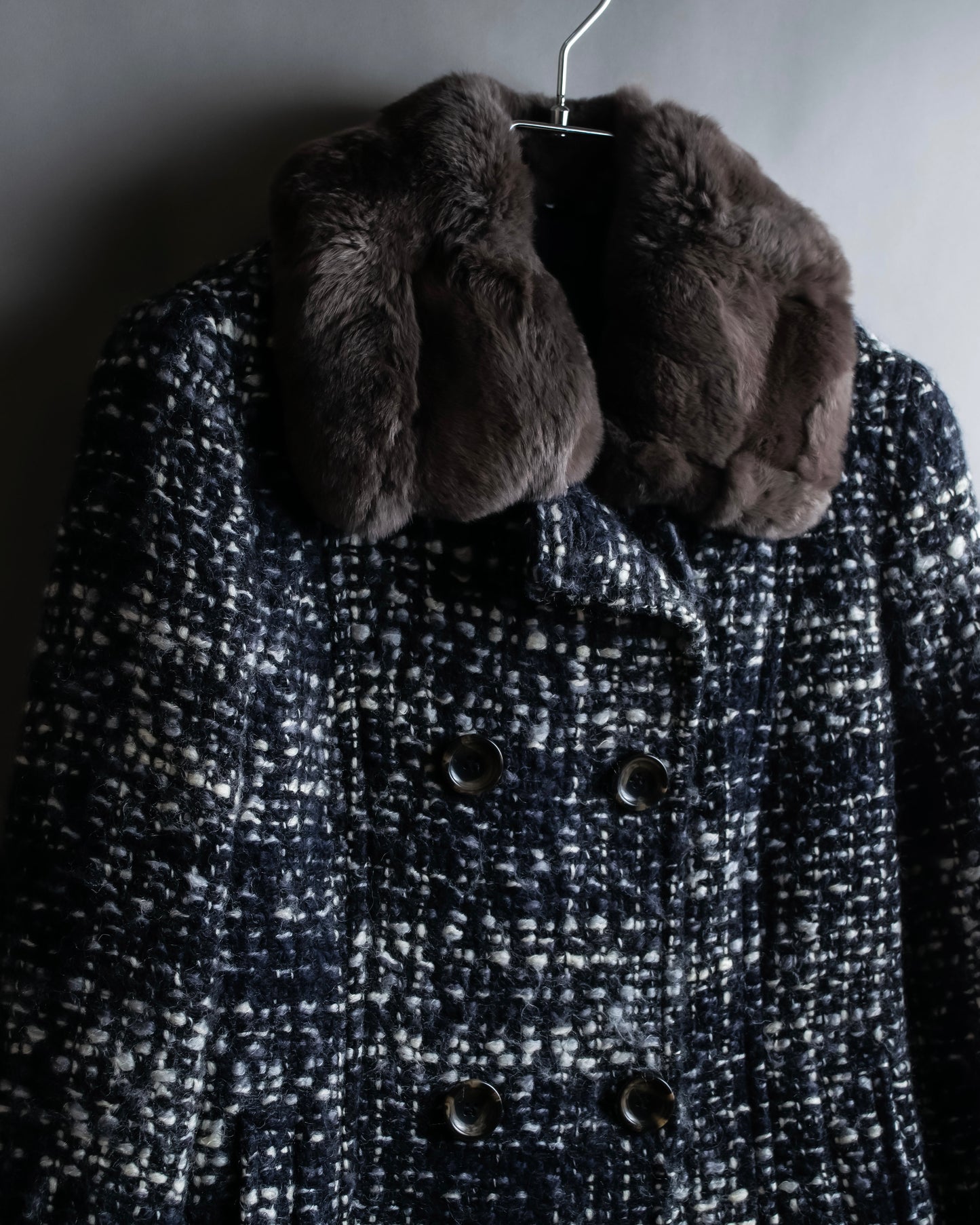 "Weekend Max Mara" Fur trimmed design collar tweed flare coat