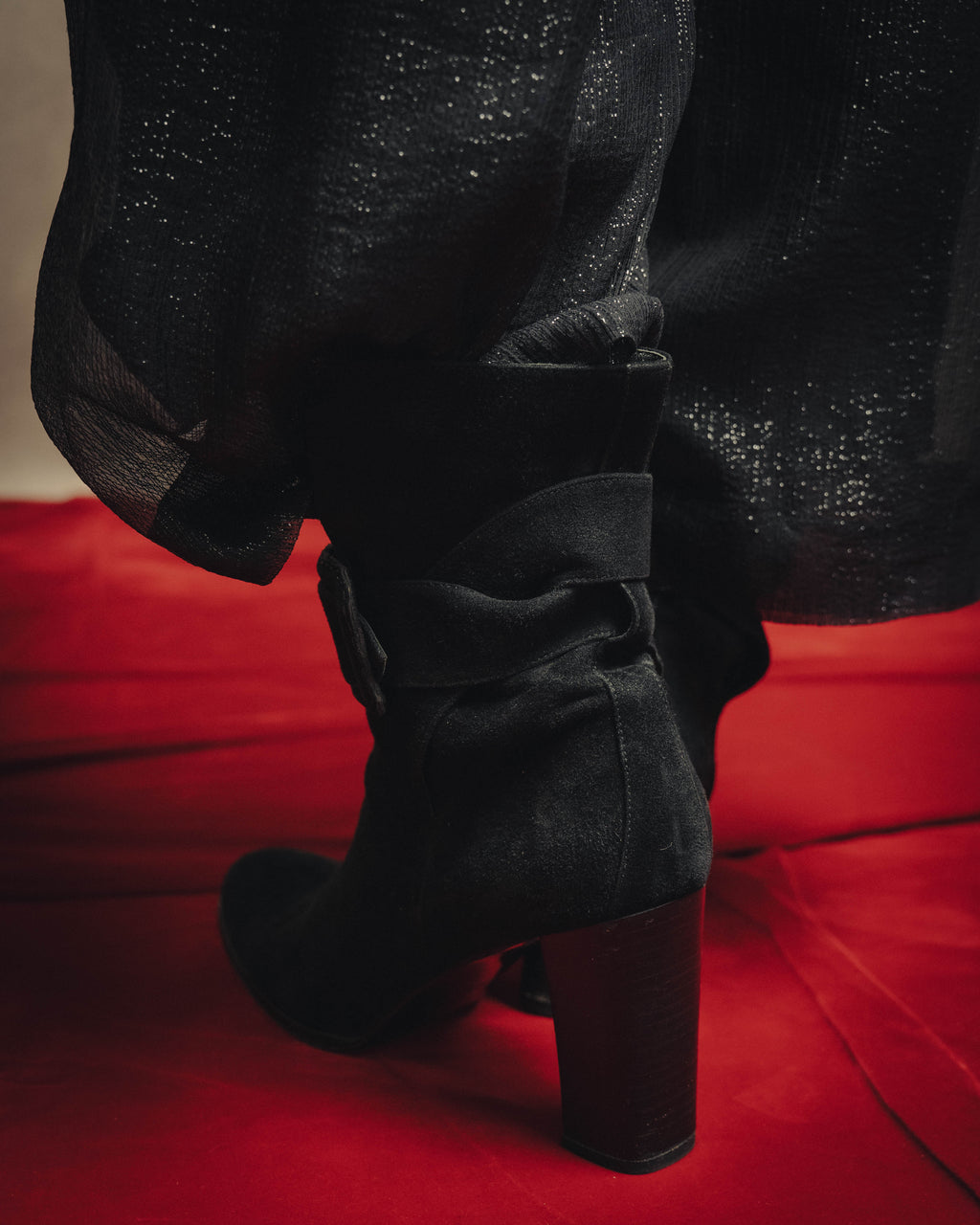 -SPECIAL- "Hermès" 90's-00's Margiela era fold-over black suede belt boots