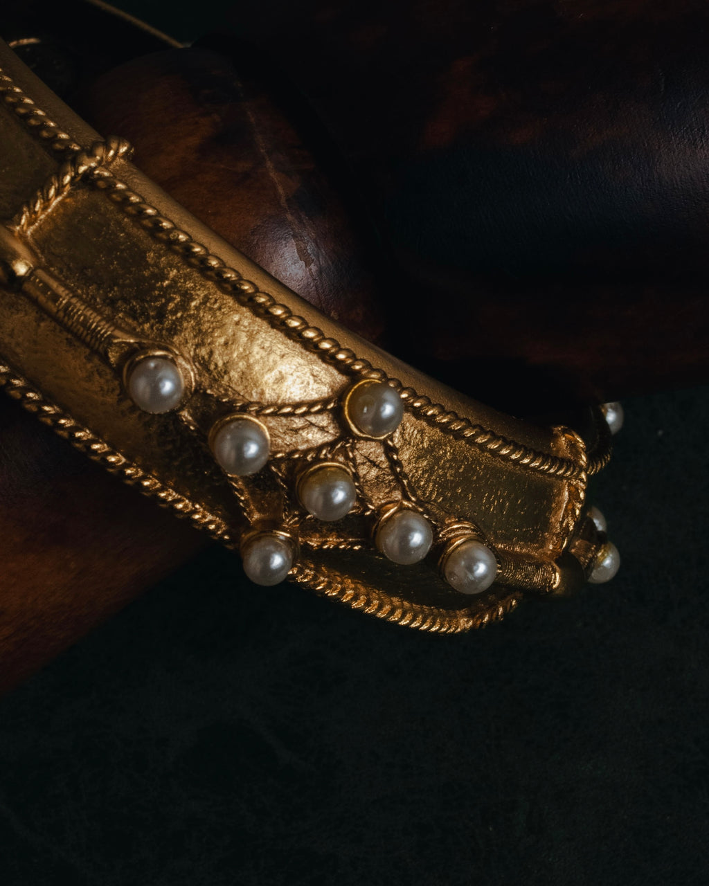 索尼娅·里基尔 80年代末至90年代初哑光金镀仿珍珠伊特鲁里安复兴风格手镯