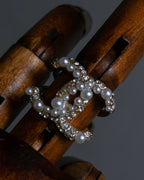 "CHANEL" Coco mark motif pearl strass design ring
