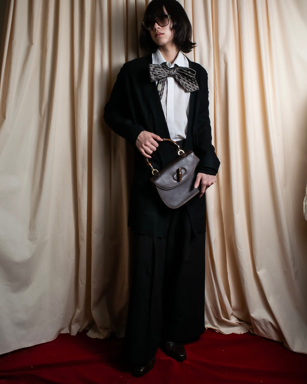 "GUCCI" Cord embroidery glossy necktie