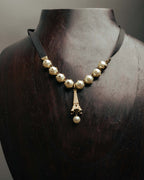 -SPECIAL- “DIOR” 2017-2023 Eiffel tower pearl ribbon choker
