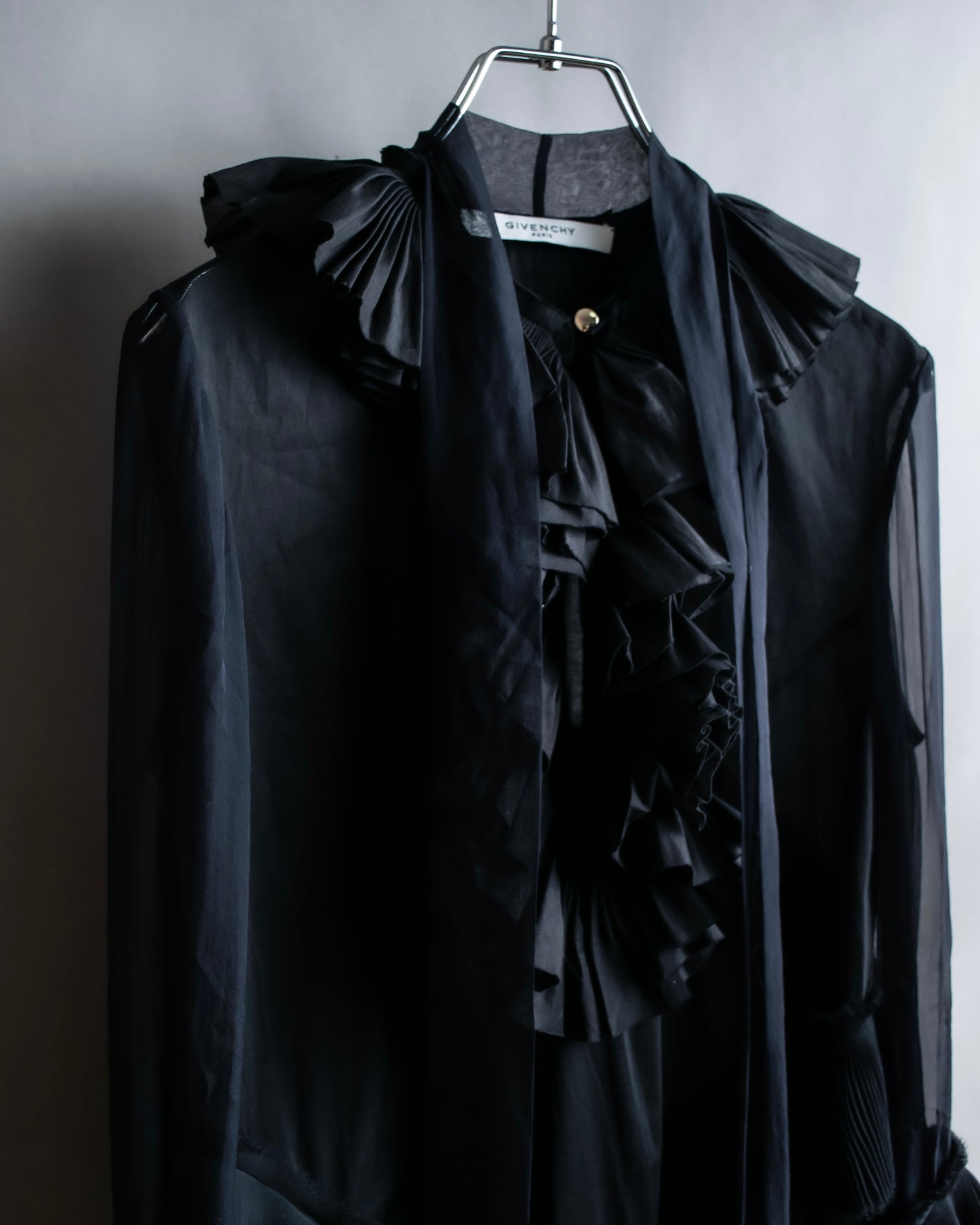 "GIVENCHY" Ribbon frill detail bow tie silk shirt ribbon frill detail