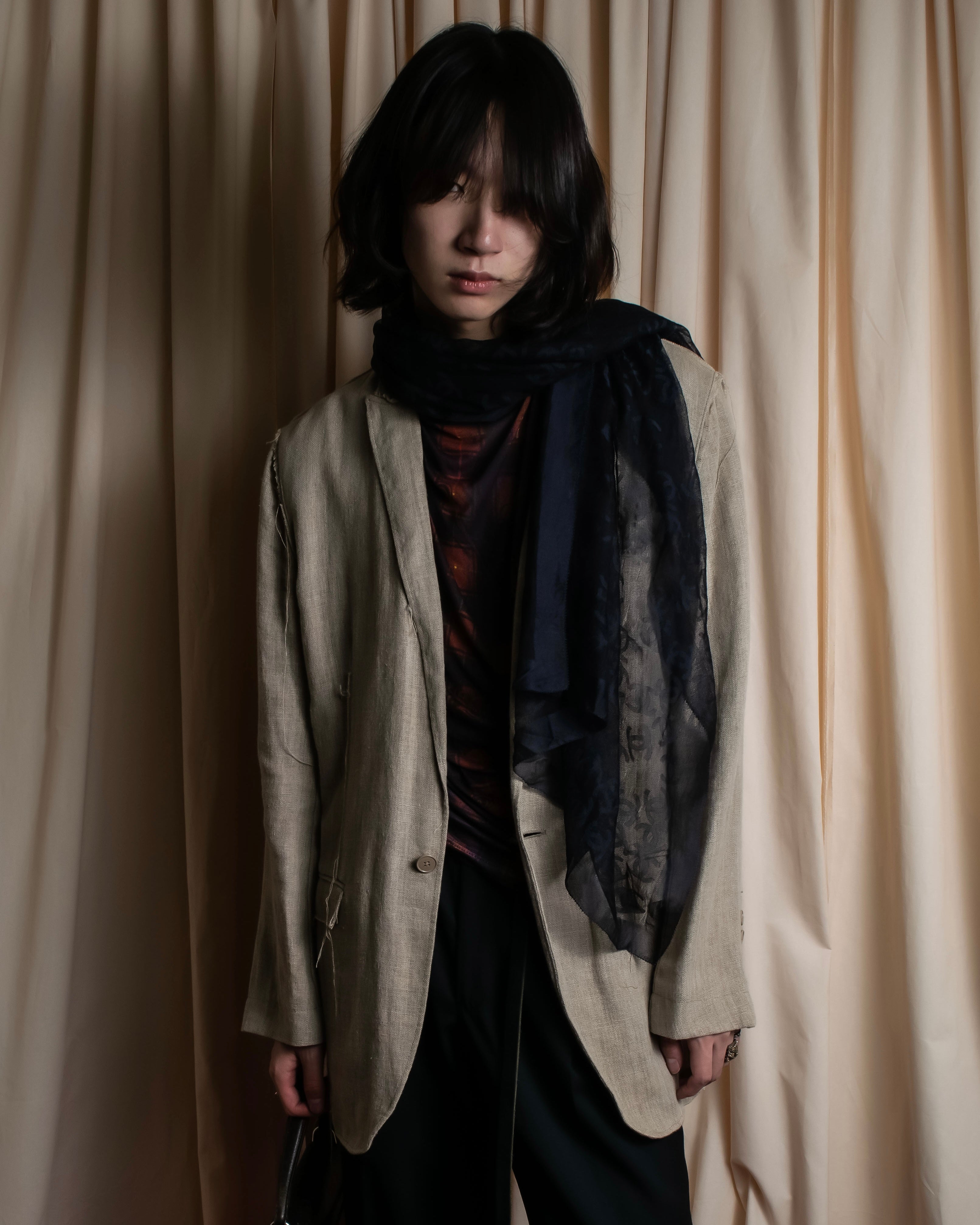 "CHANEL" Coco Mark scattered sheer large scarf