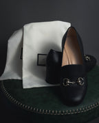 "GUCCI" Michele design horsebit leather heel loafers