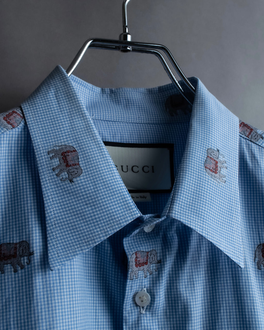 "GUCCI" Michele period elephant pattern sax blue color shirt