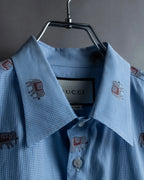 "GUCCI" Michele period elephant pattern sax blue color shirt