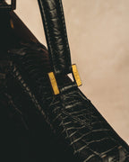 -SPECIAL- “Yves Saint Laurent” 80’s-90’s Crocodile embossed lace-up handbag