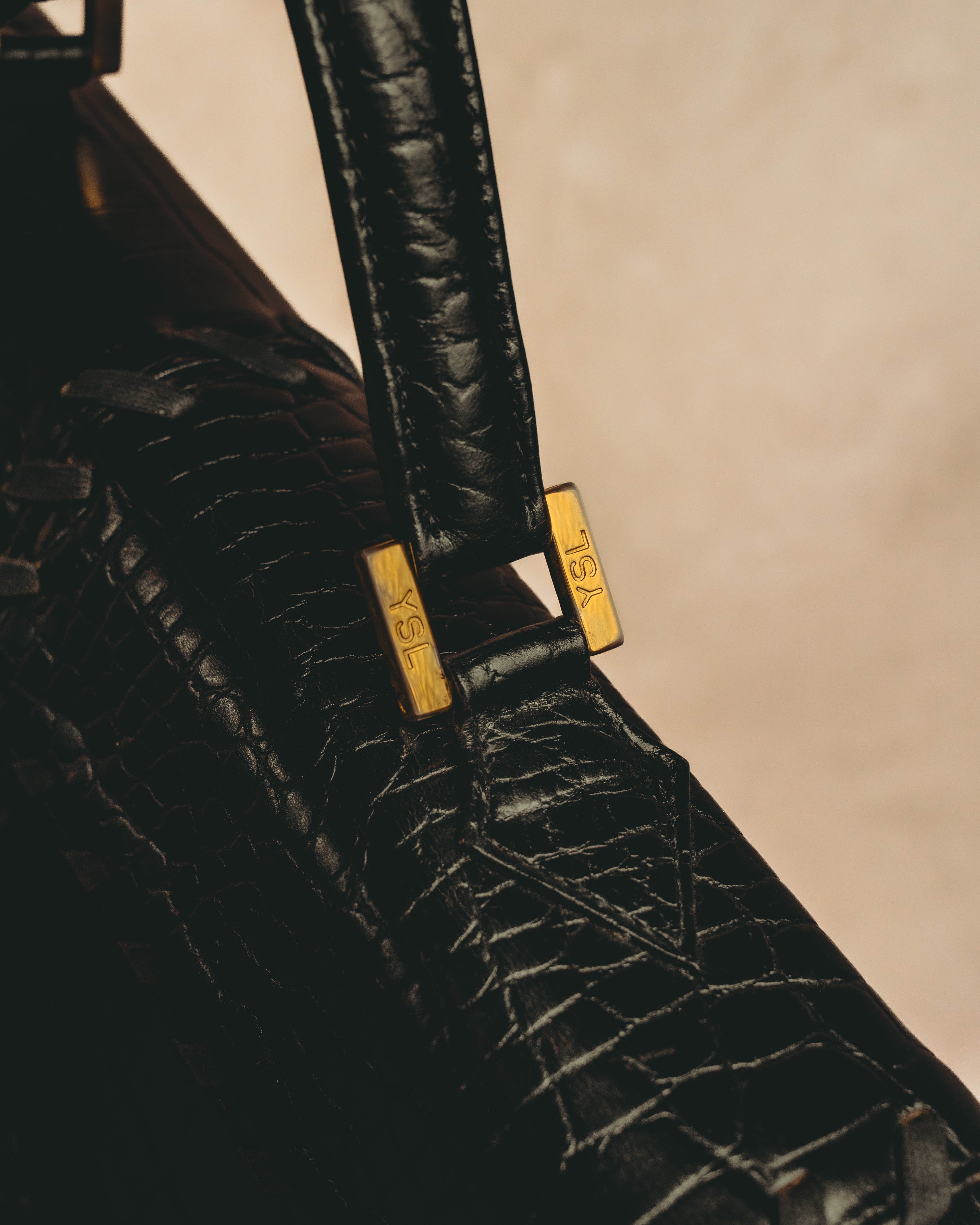 -SPECIAL- “Yves Saint Laurent” 80’s-90’s Crocodile embossed lace-up handbag