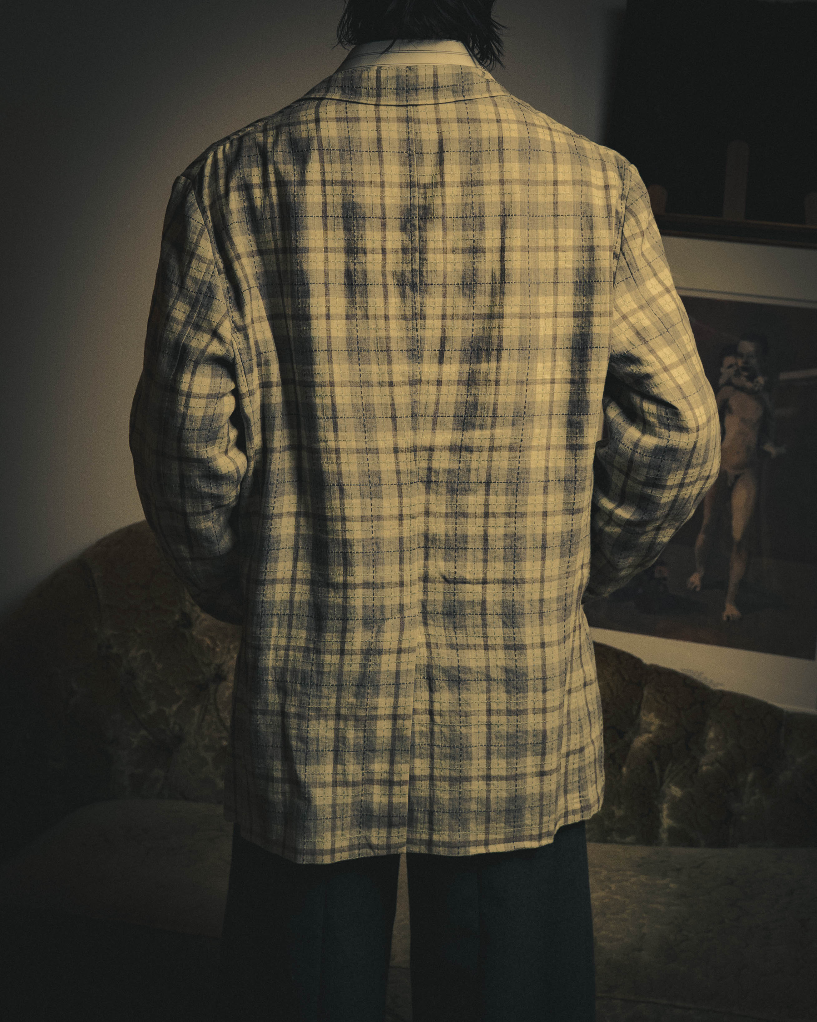 -SPECIAL- "Hermès" 10's Textured linen blend check blazer