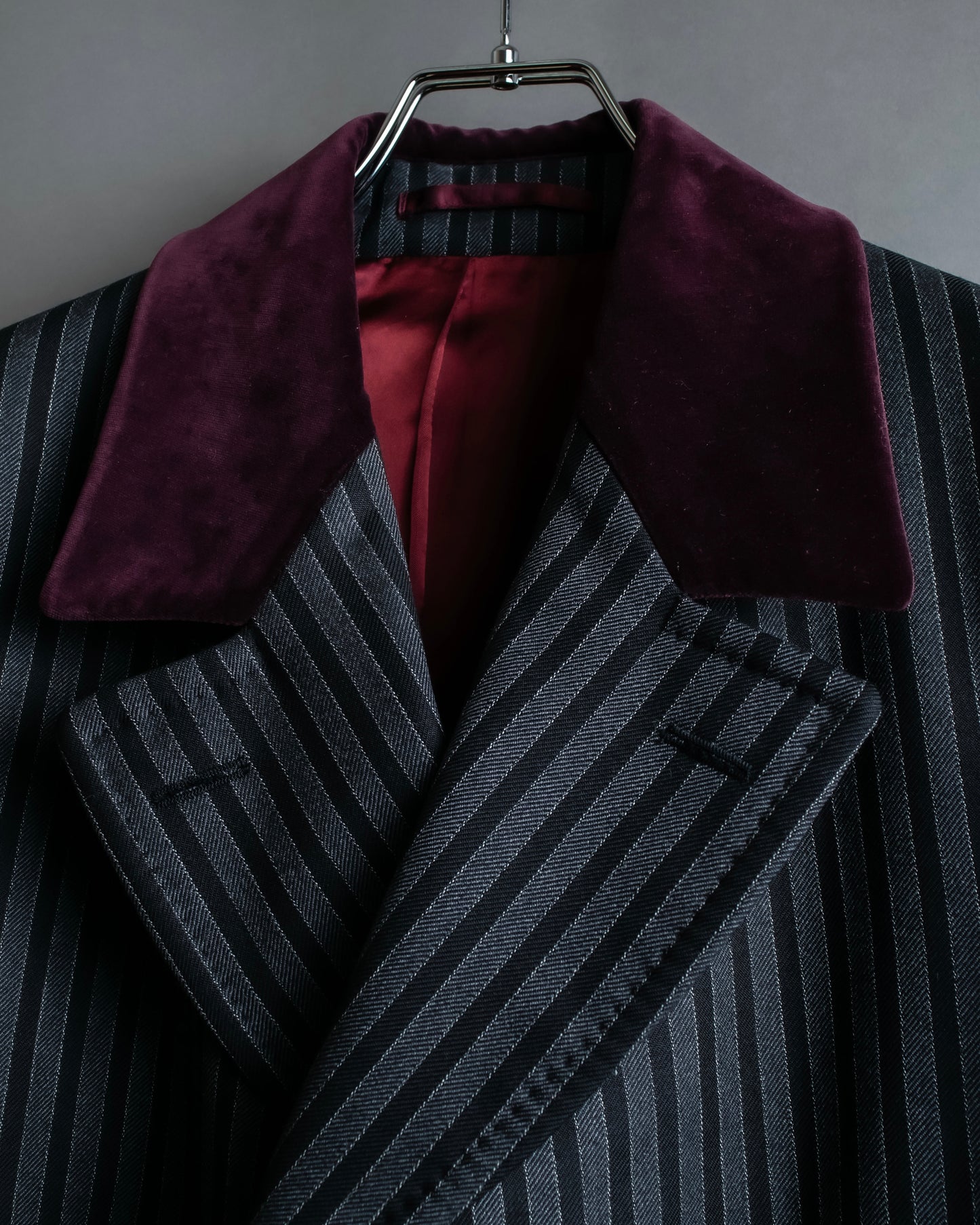 "GUCCI" Velour upper collar design thick stripe pattern chester coat