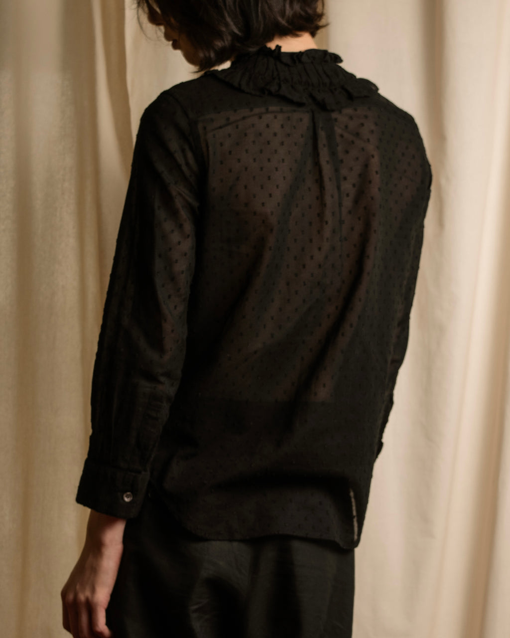"tricot COMME des GARCONS"  80's Tiered ruffle design, dotted sheer blouse