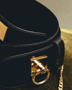 "CELINE" 18's-Glossy black chain leather belt