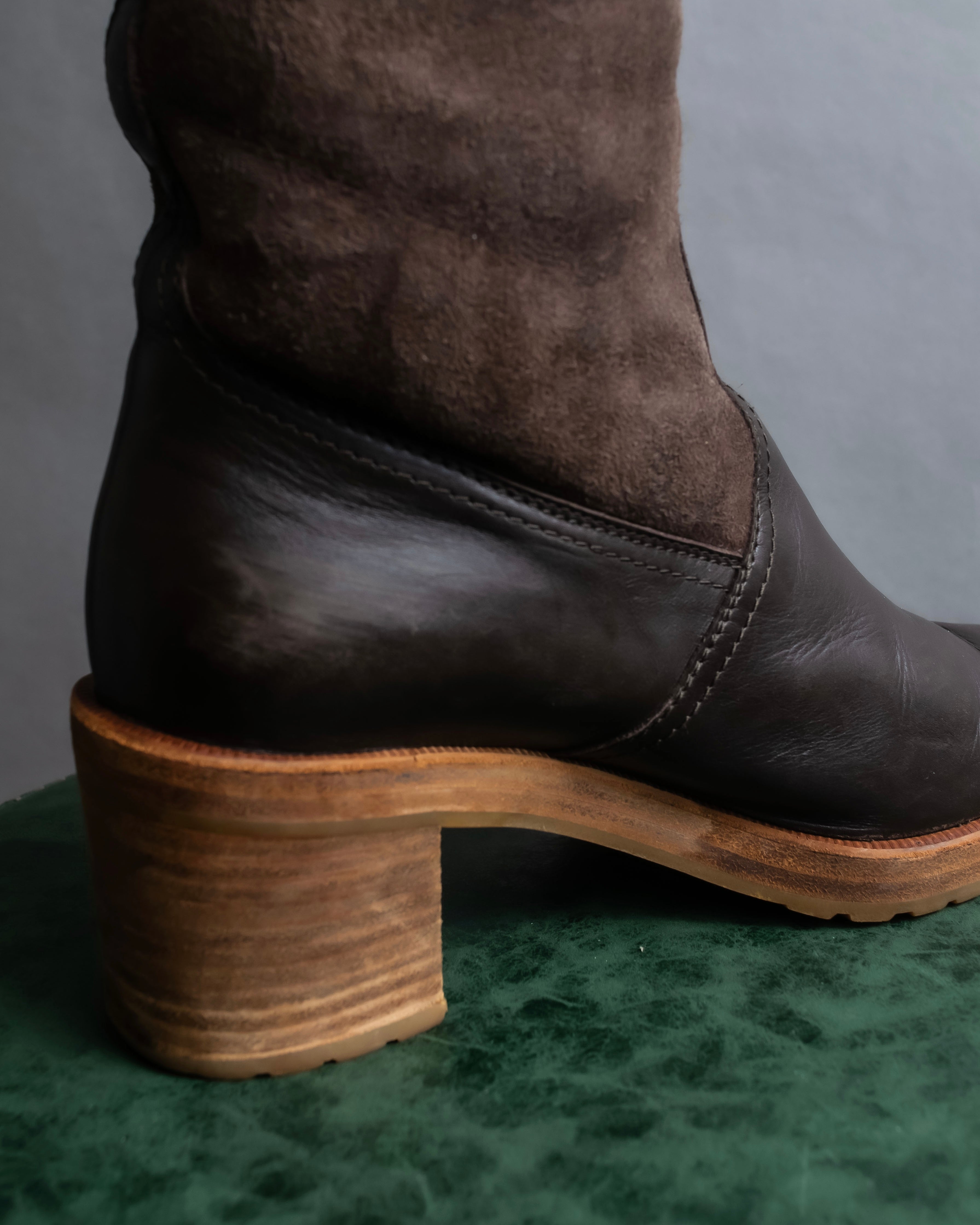 "HERMES" Shearling lining leather combination long boots