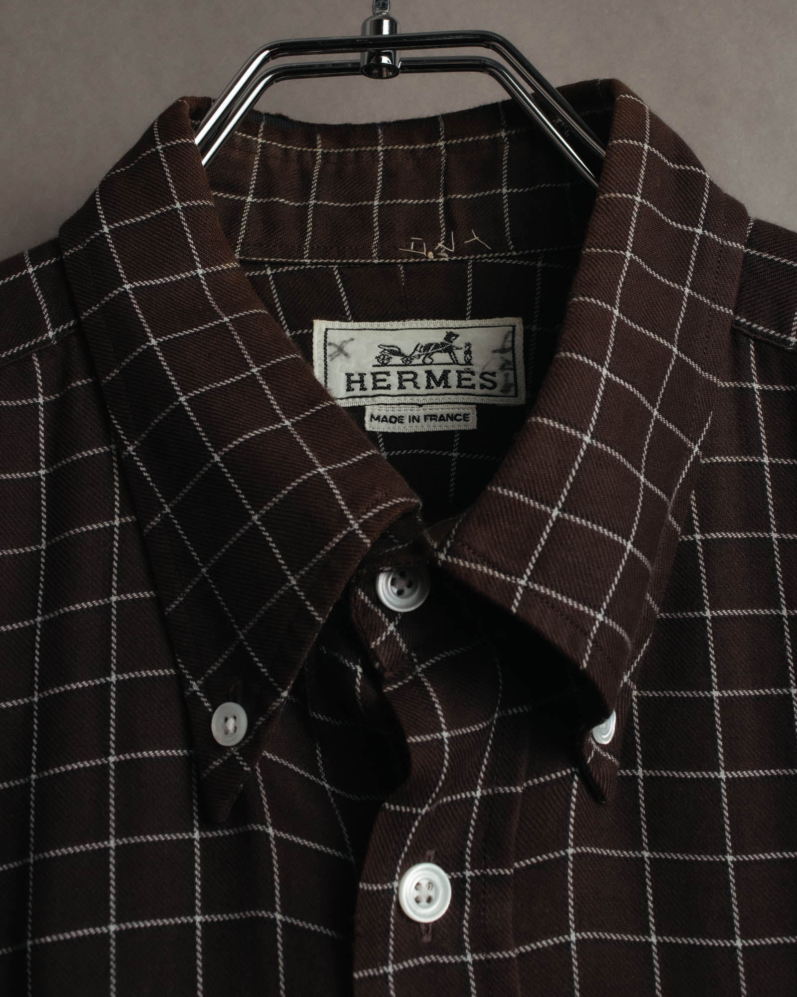 -SPECIAL- “HERMES” 90’s-00’s Windowpane checked sellier button shirt