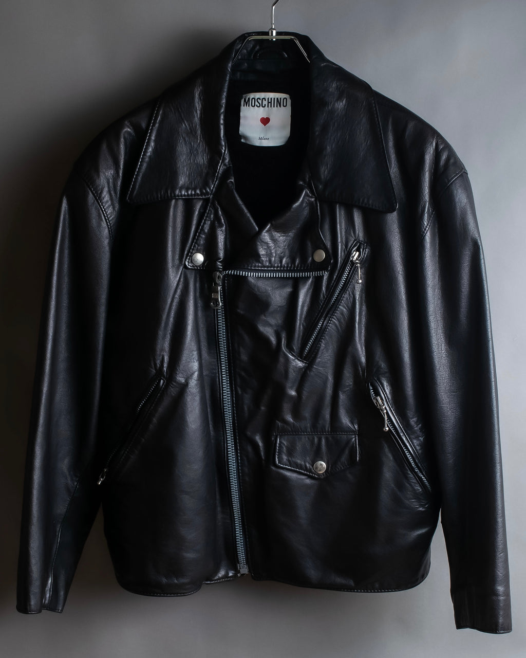 "MOSCHINO" Box silhouette leather double rider jacket