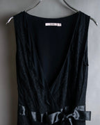 "RED VALENTINO"Ribbon belted design lace black dress