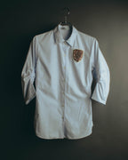 -SPECIAL- "Christian Dior" 00's-10's Embellished shield crest striped ruched sleeve shirt