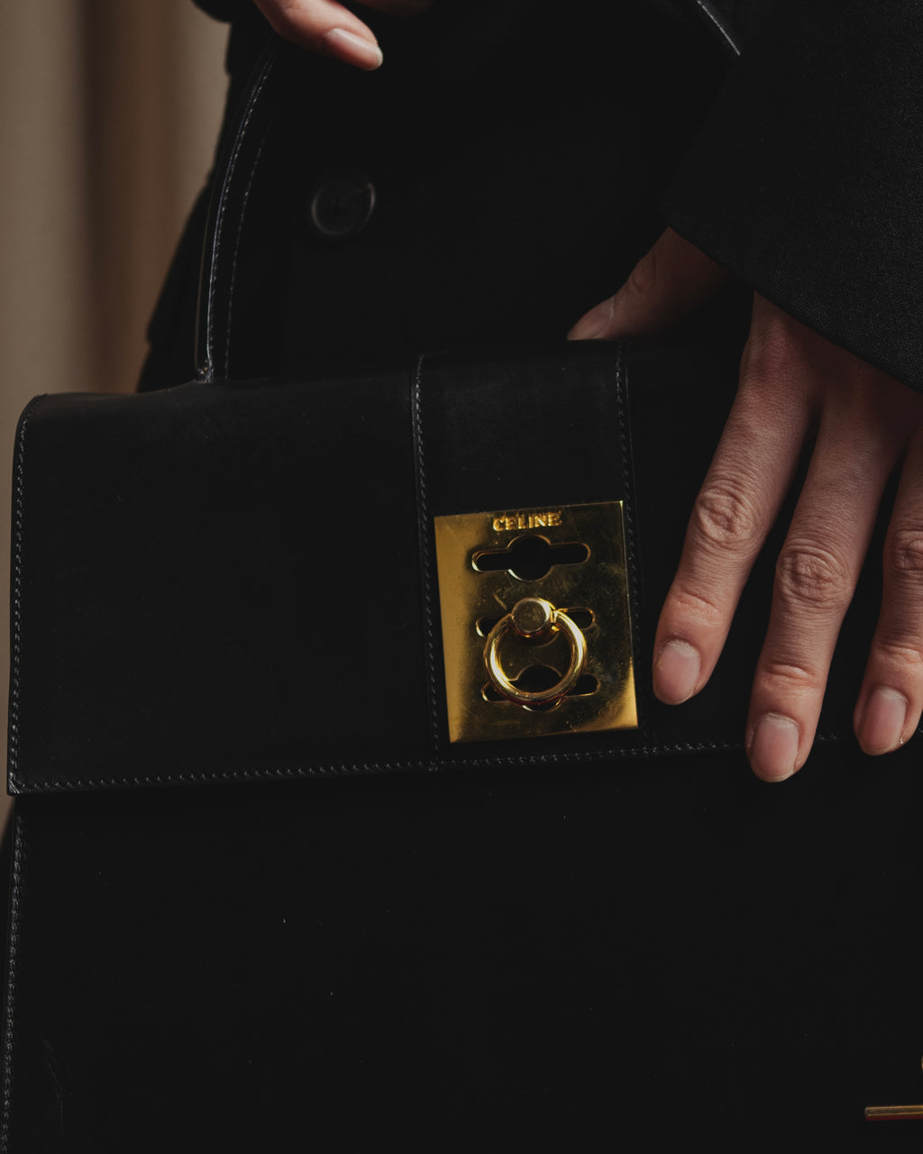 Bolso de asa superior con herrajes ecuestres de principios de los 80 de "CELINE"