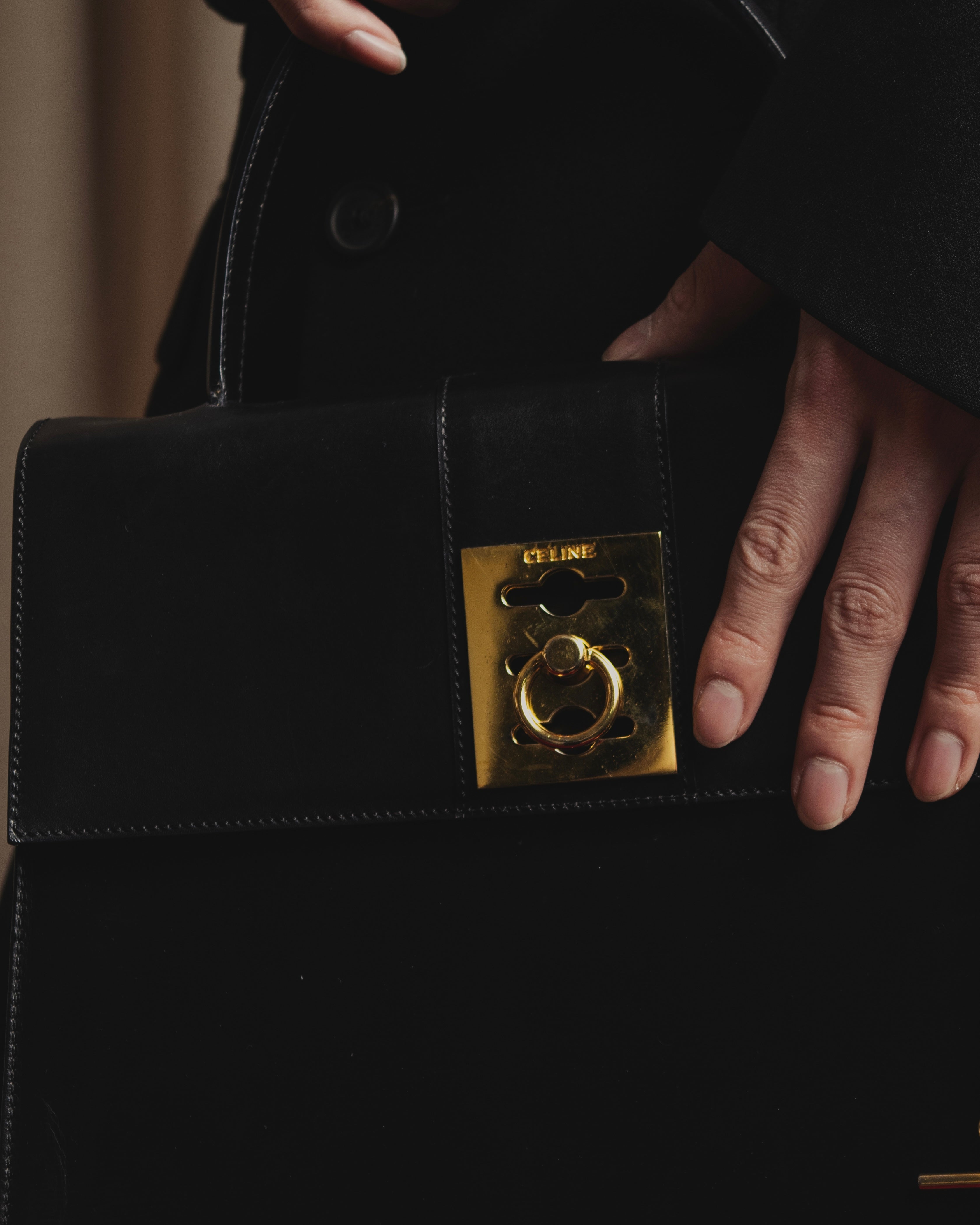 Bolso de asa superior con herrajes ecuestres de principios de los 80 de "CELINE"