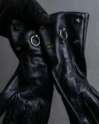 "HERMES" Stud &amp; ring design anjo leather gloves
