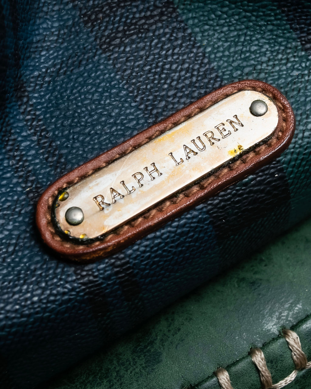 "Ralph Lauren" Blackwatch check canvas leather combination bag