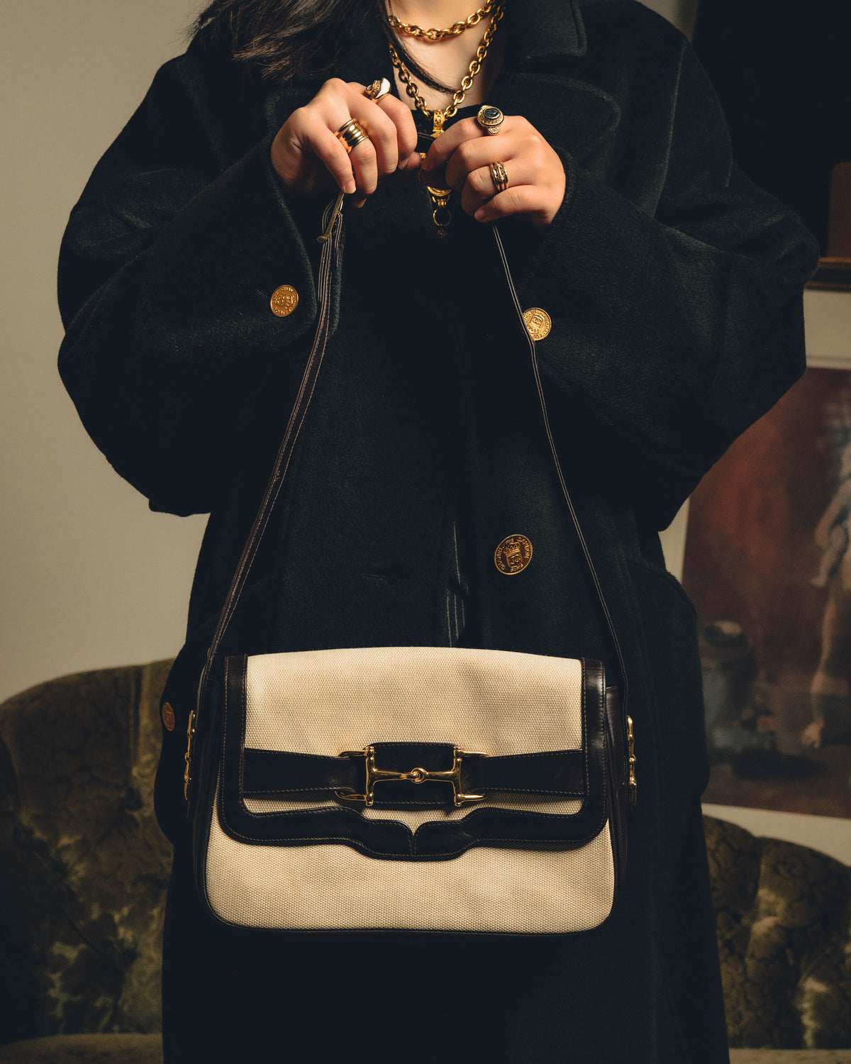 -SPECIAL- “CELINE” 70’s crécy horsebit canvas and leather shoulder bag
