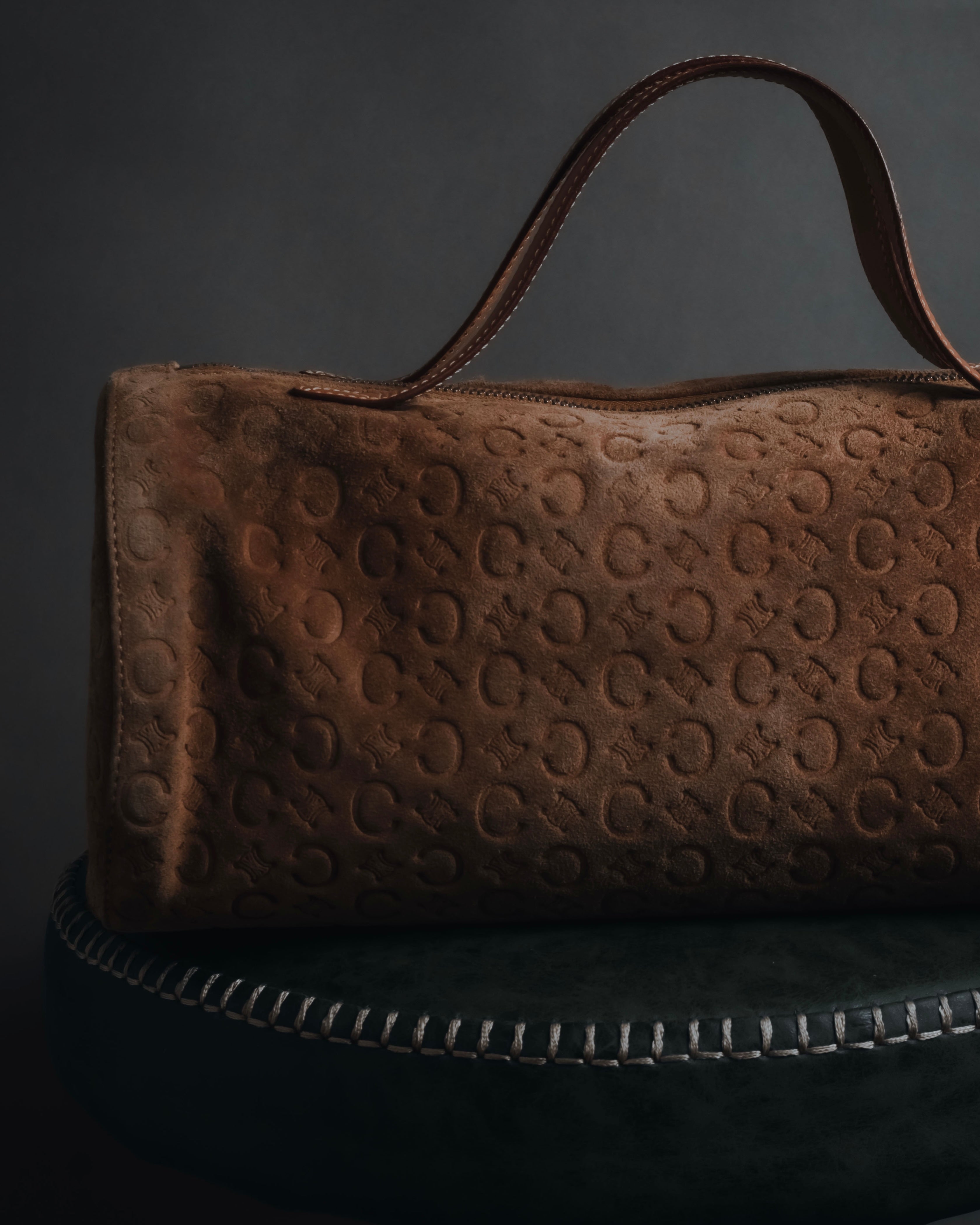 "CELINE" 00's Macadam logo engraved suede leather bag
