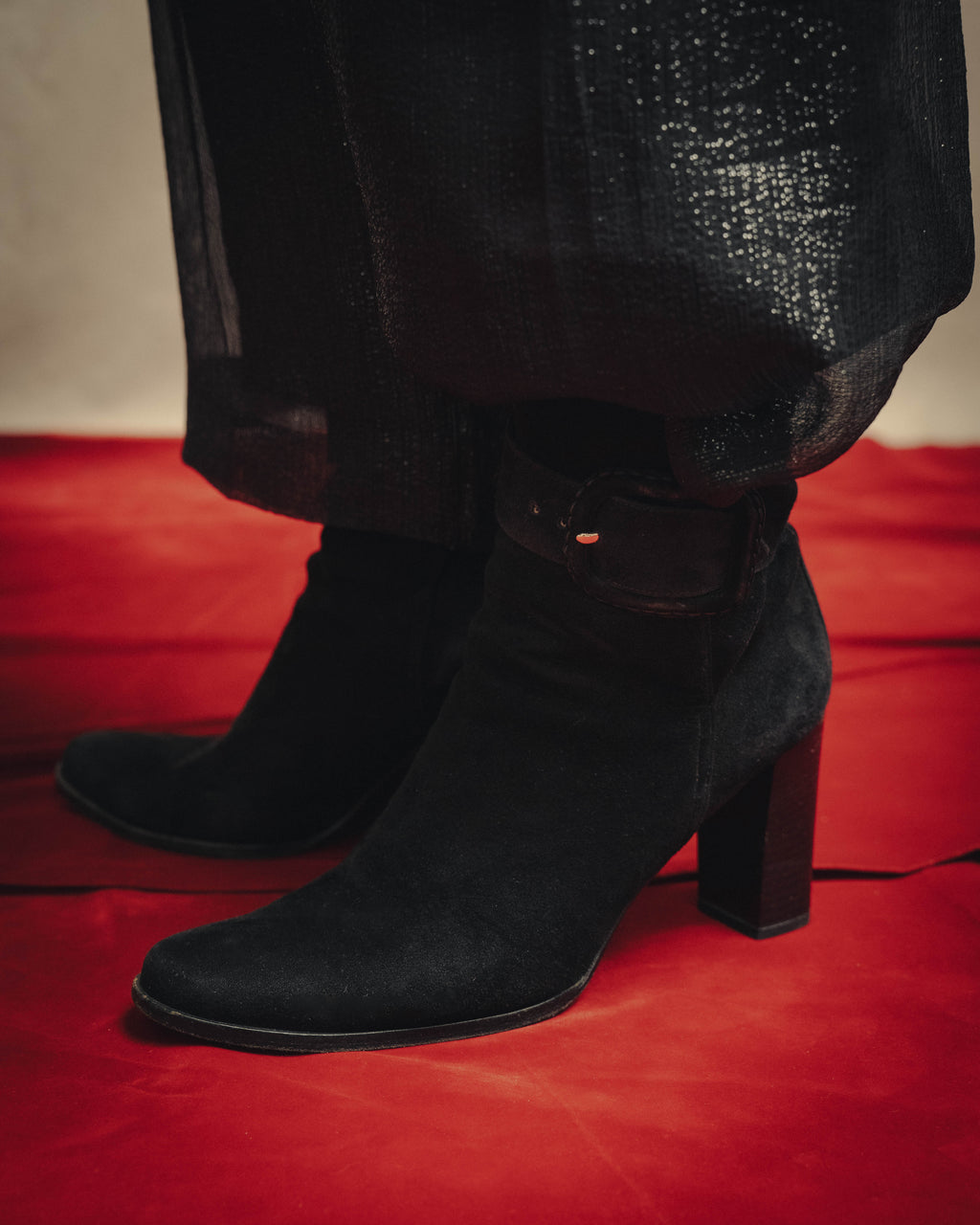 -SPECIAL- "Hermès" 90's-00's Margiela era fold-over black suede belt boots