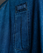 "Vintage gathered sleeve design denim long coat"