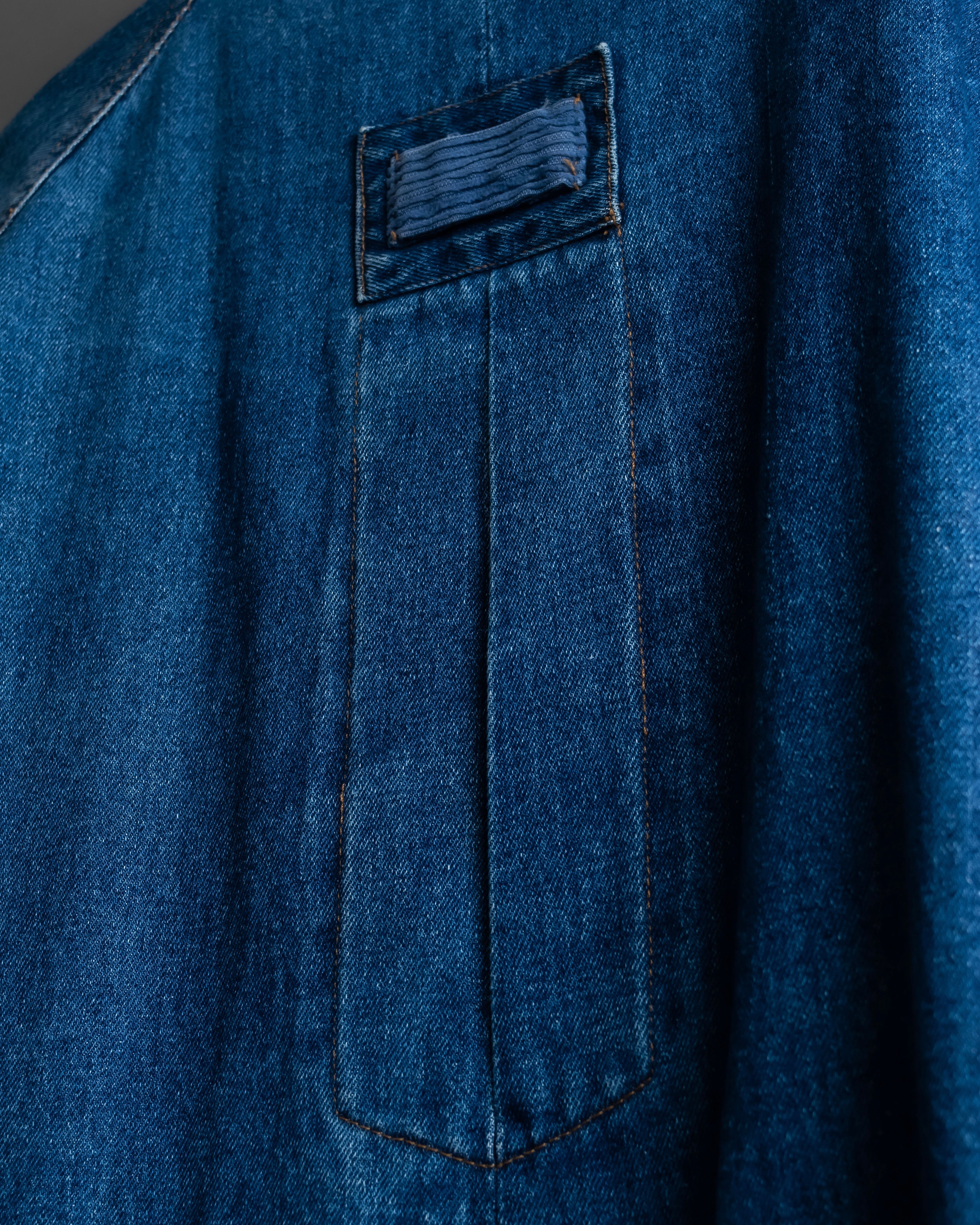 "Vintage gathered sleeve design denim long coat"