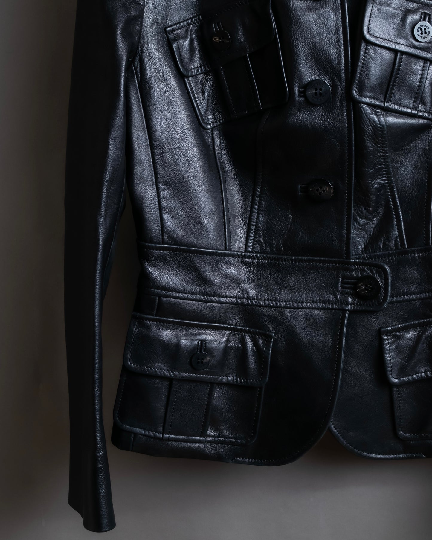 "BURBERRY" 100% cow leather Military pocket details short length jacket