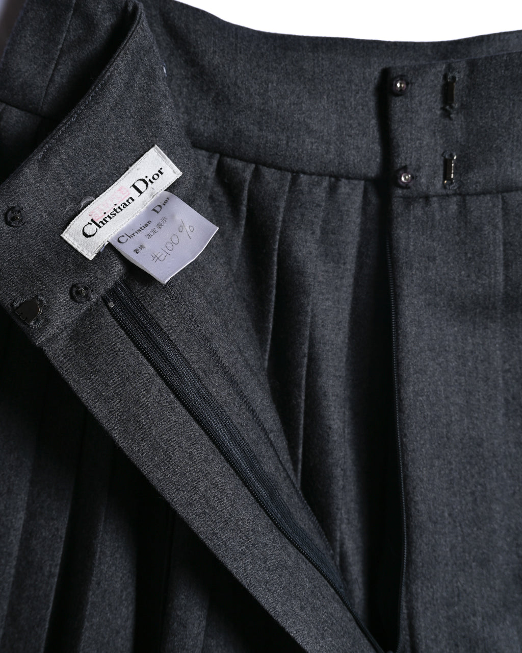 Christian Dior (SAMPLE)/ Archived Pure Wool Luxury Long Pleats Skirt Gray