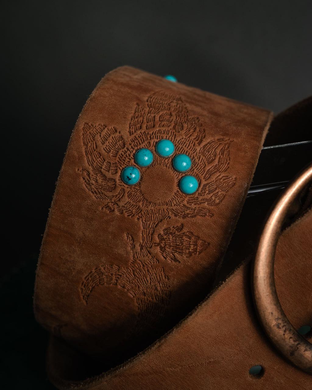 "DIESEL" 00’s Turquoise-studded embossed suede belt