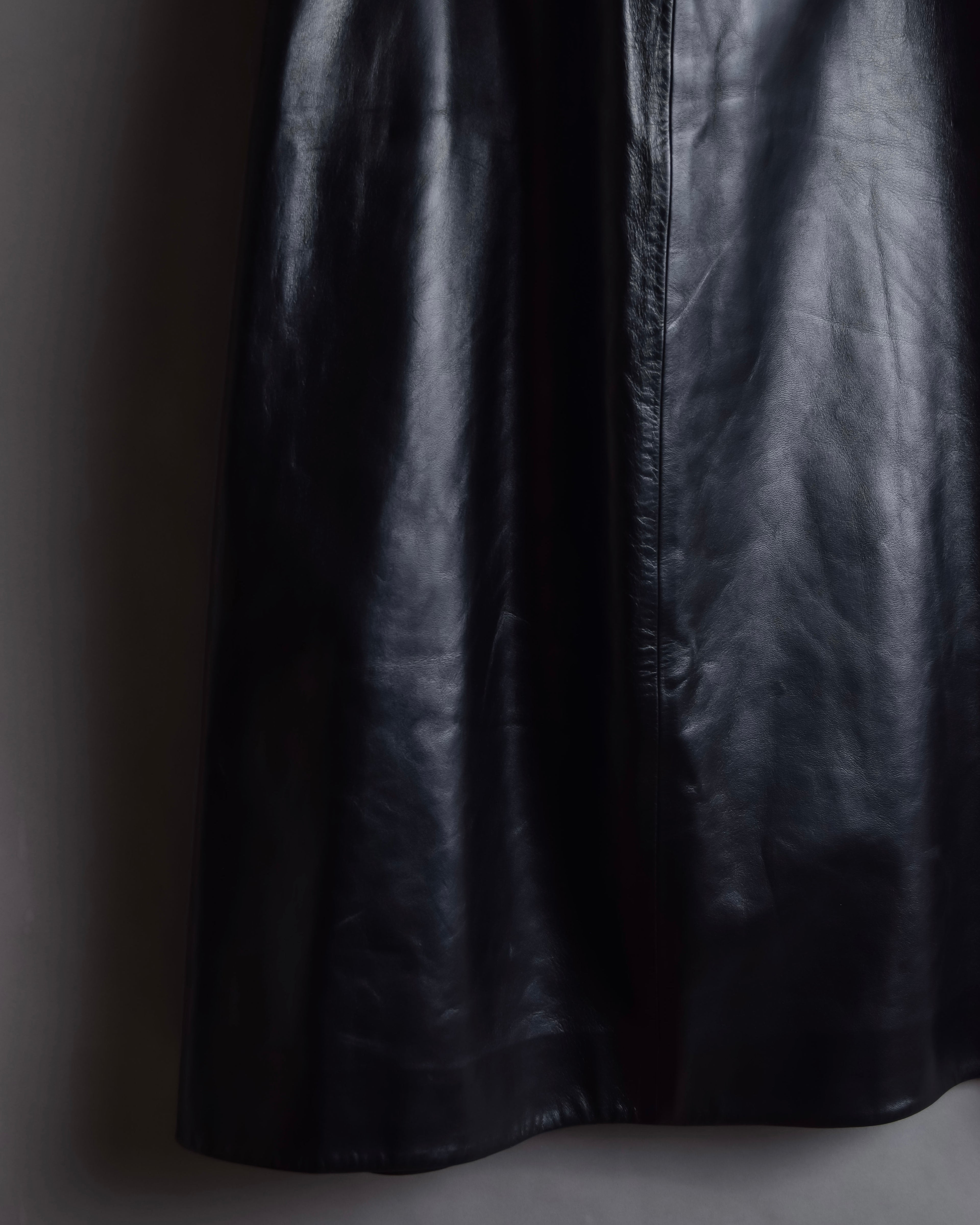 "CELINE" Front metal buckle detail leather skirt