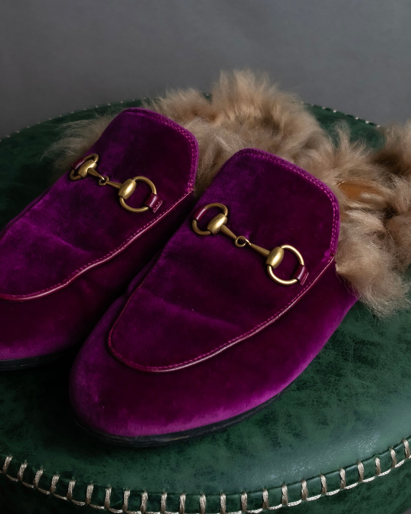 "GUCCI" Pink purple color velour princetown loafers