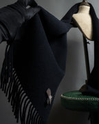 "CELINE" Logo engraved fringe design wool muffler