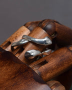 "CHANEL" Curved frame double combination silver earrings