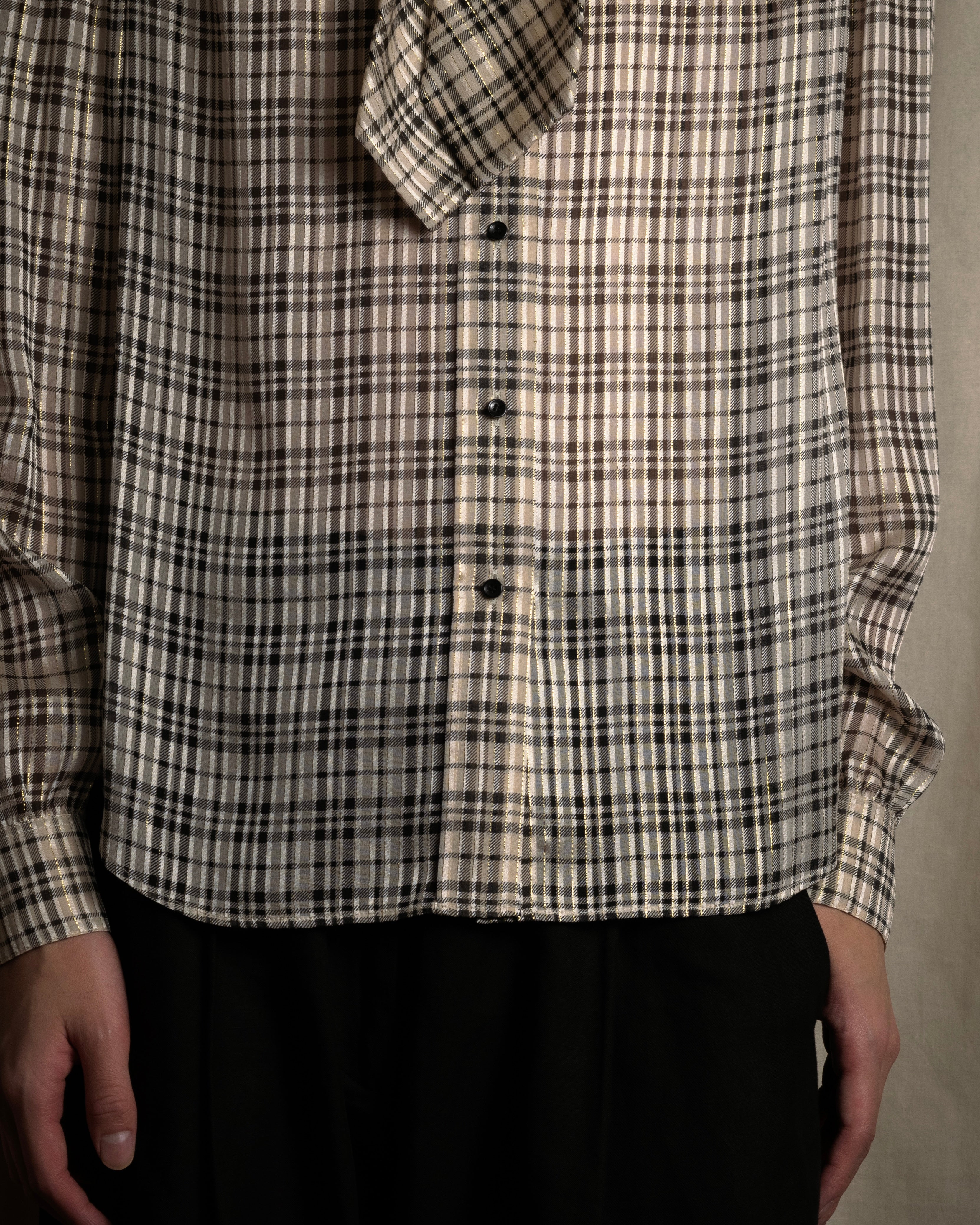 "Saint Laurent" Lame check pattern bow tie shirt