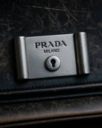 "PRADA" Aged metal parts design leather hand bag