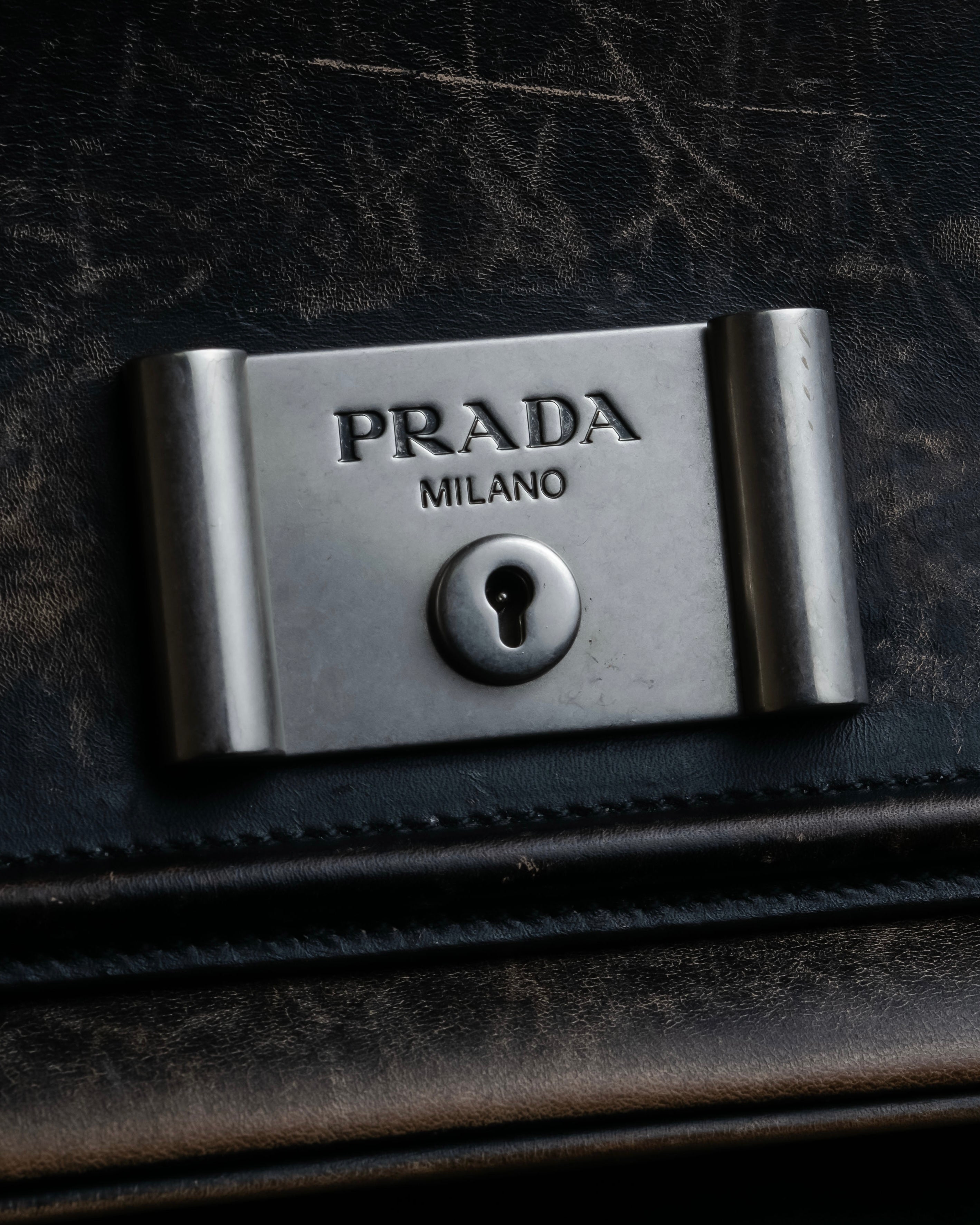 "PRADA" Aged metal parts design leather hand bag