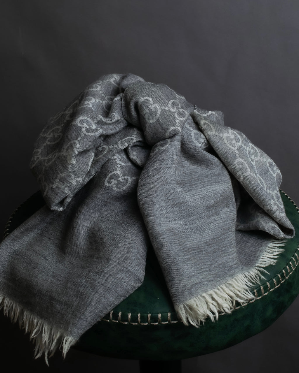 "GUCCI" GGpattern silk blend fringe stole