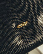 "GUCCI" 60's-70's Glossy lizard embossed leather shoulder bag