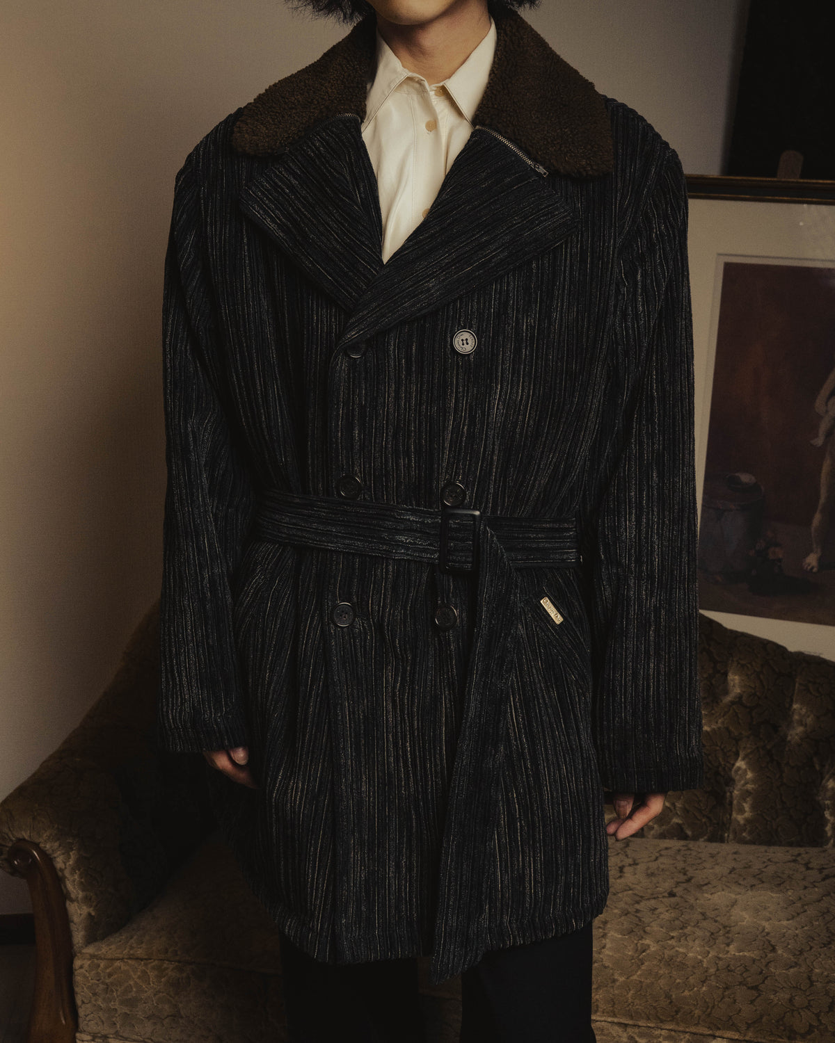 "Christian Dior" 80's-90's Classically tailored belted double-breasted coat