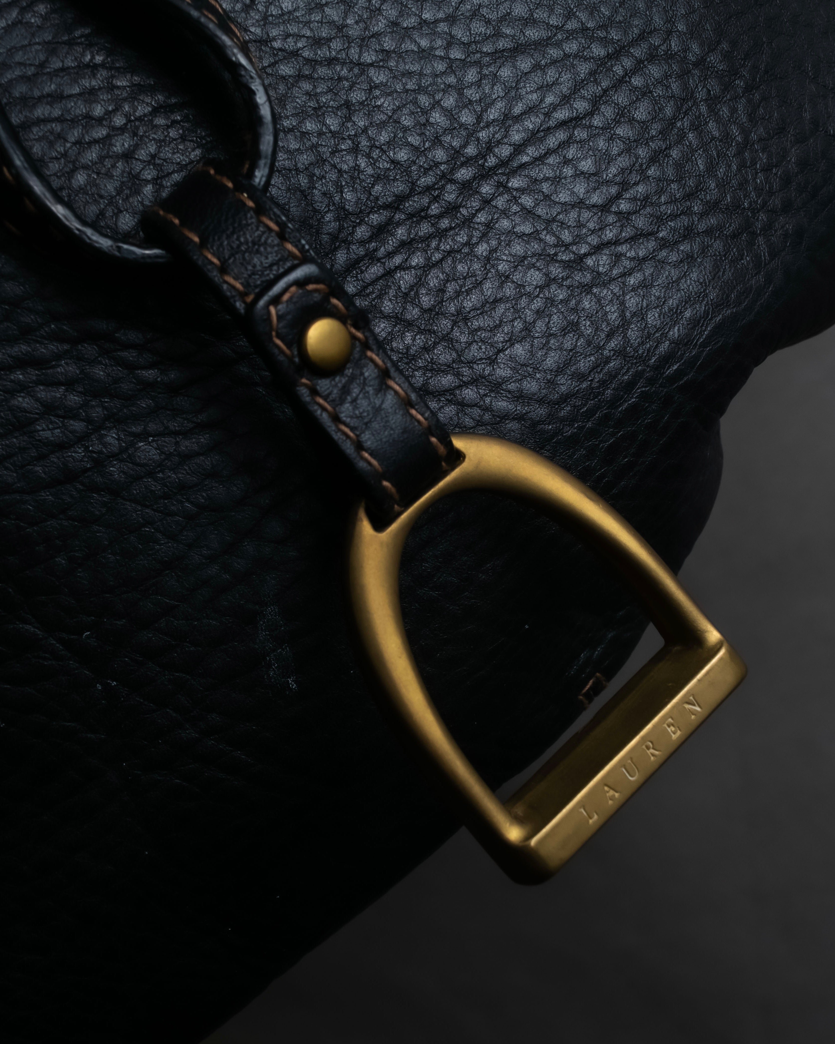 "Ralph Lauren" Saddle＆stirrup motif grained leather shoulder bag