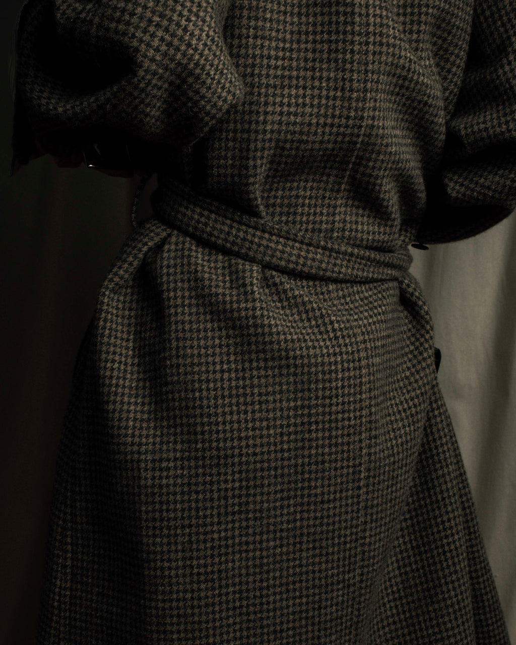 "tricot COMME des GARCONS" Leather collar design houndstooth pattern oversized long coat