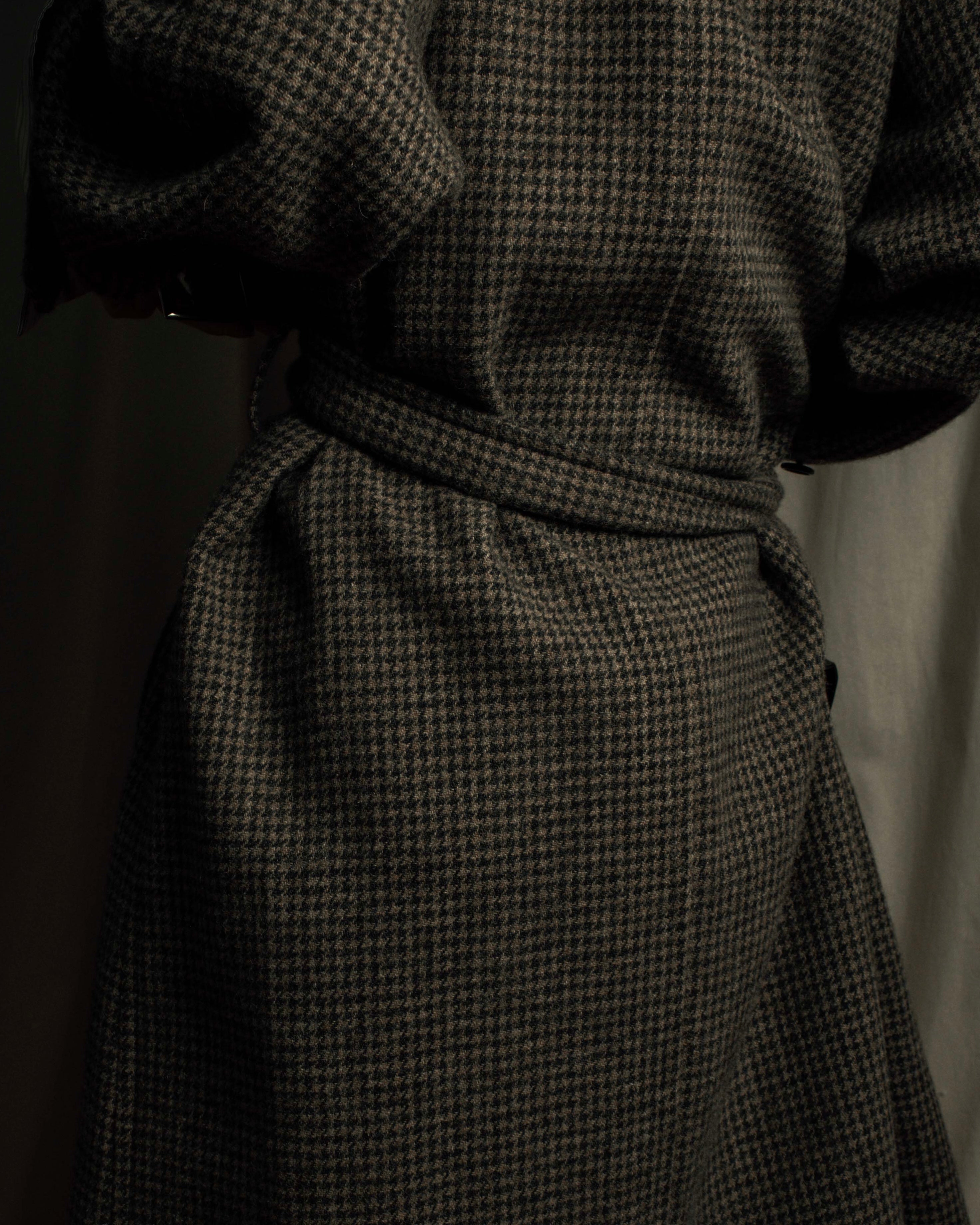 "tricot COMME des GARCONS" Leather collar design houndstooth pattern oversized long coat