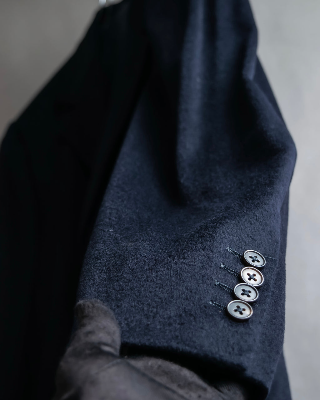 "HERMES" 90's Pure cashmere navy blue tailored jacket